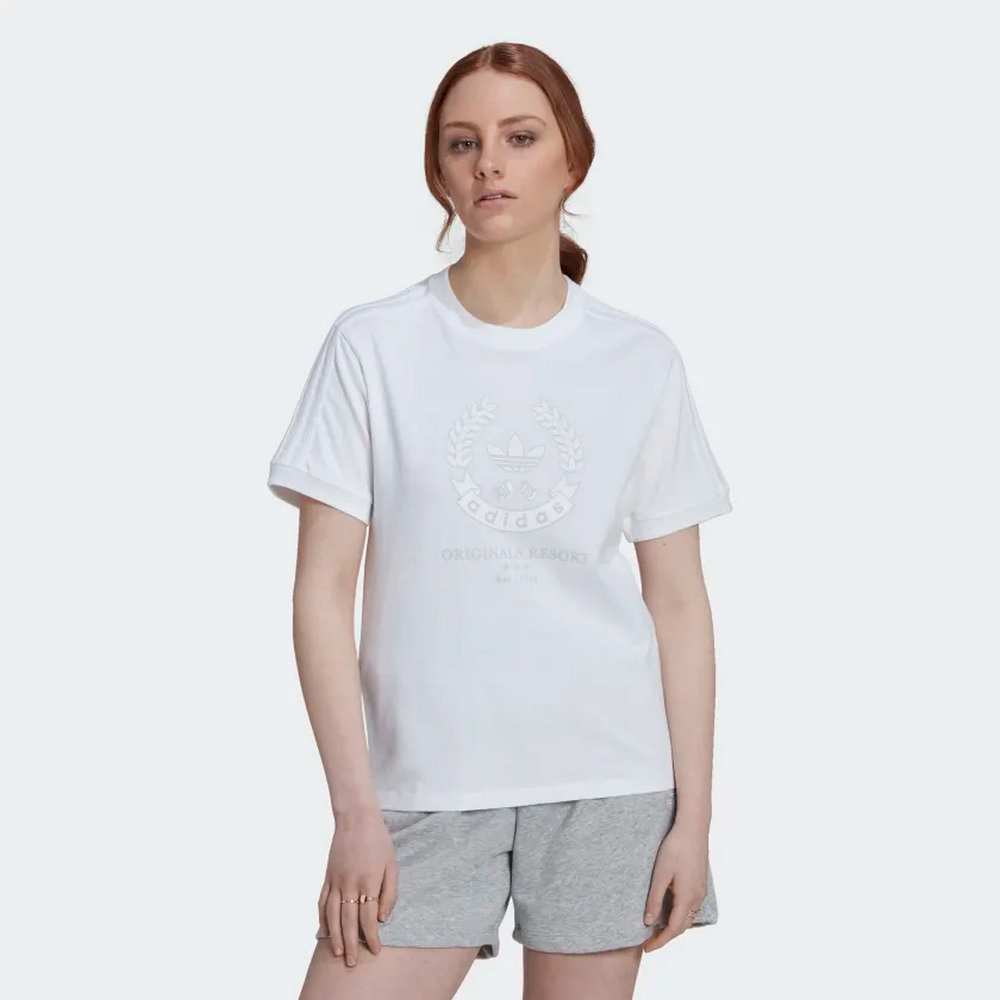 【adidas 愛迪達】上衣 短袖上衣 女上衣 白 W GFX TEE SS2(HB7128) 歷史價格詳細信息