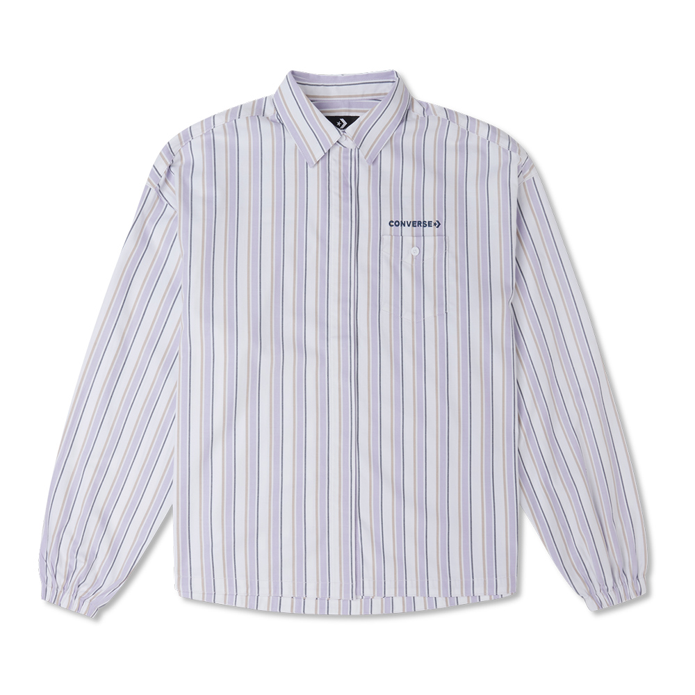 CONVERSE 長袖上衣 WOVEN SHIRT 女 10024551-A01 紫白條紋 歷史價格詳細信息