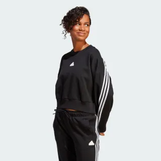 Adidas W FI 3S Crew [IB8494] 女 長袖 上衣 衛衣 亞洲版 寬鬆 休閒 短版 舒適 棉質 黑 歷史價格詳細信息