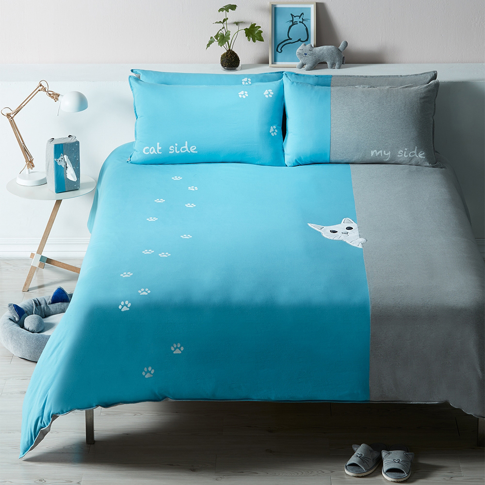 【YVONNE 以旺傢飾】100%美國純棉被套+枕套組-直條紋 冰灰藍(加大) 歷史價格詳細信息