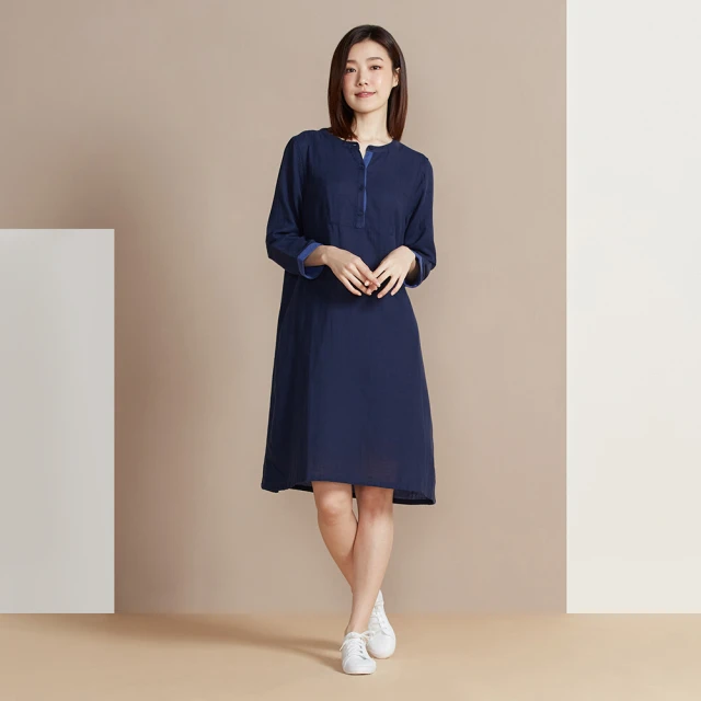【YVONNE 以旺傢飾】雙層棉植物印花半開襟長袖上衣-丈青 歷史價格詳細信息