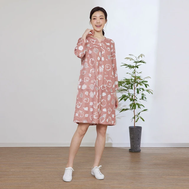 【YVONNE 以旺傢飾】雙層棉植物印花半開襟長袖上衣-丈青 歷史價格詳細信息