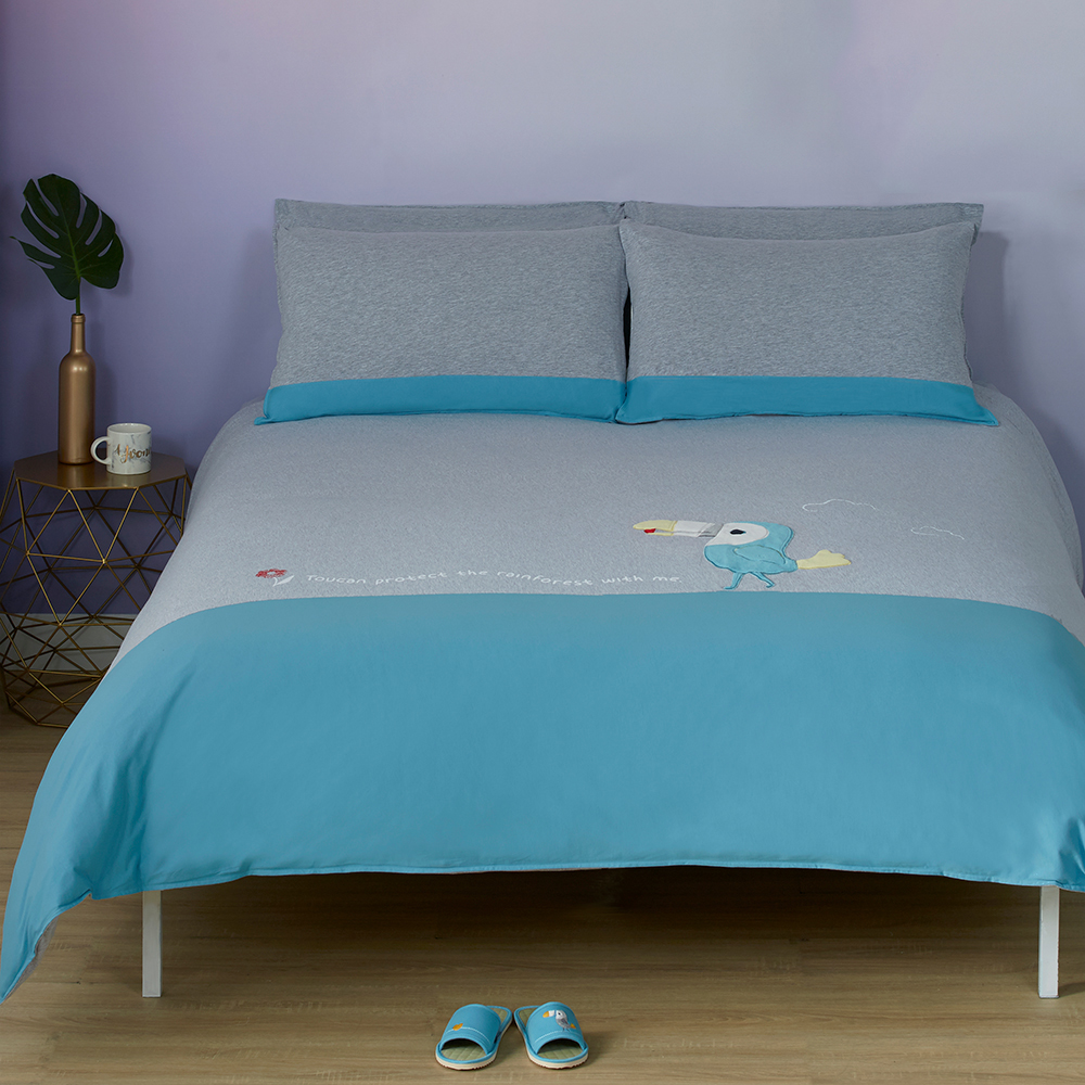 【YVONNE 以旺傢飾】100%美國純棉被套+枕套組-直條紋 冰灰藍(加大) 歷史價格詳細信息