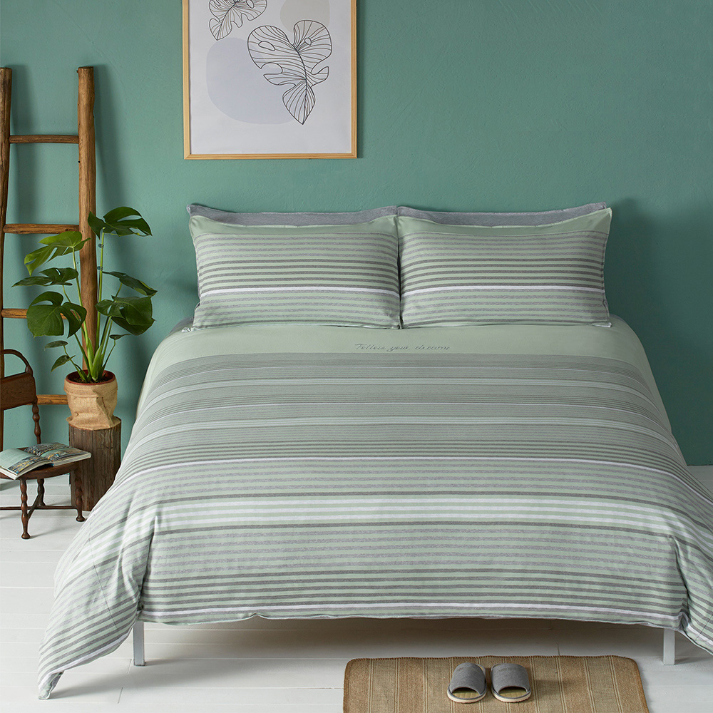 【YVONNE 以旺傢飾】100%美國純棉被套+枕套組-直條紋 冰灰藍(加大) 歷史價格詳細信息