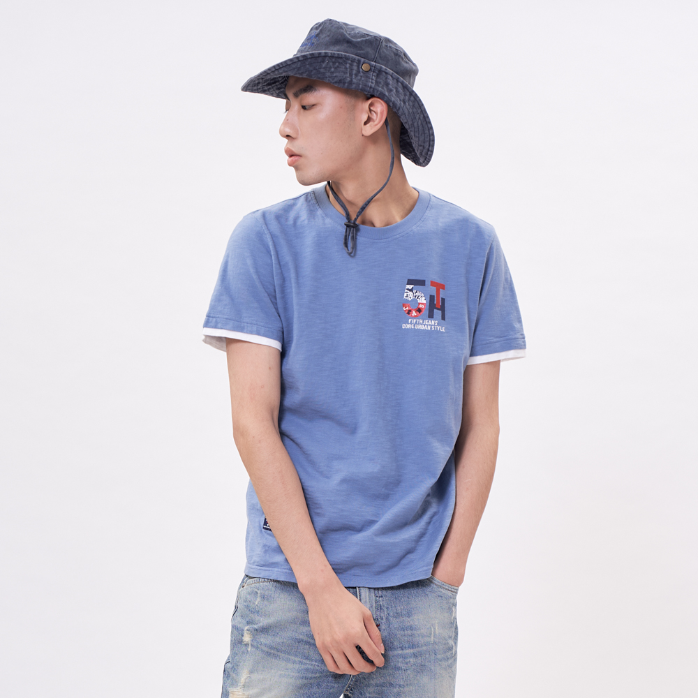 【5th STREET】男美式側貼條短袖T恤-丈青 歷史價格詳細信息