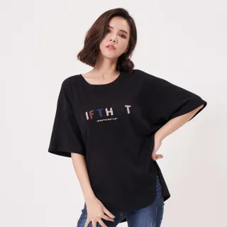 【5th STREET】女寬版側開衩短袖T恤-黑色 歷史價格詳細信息