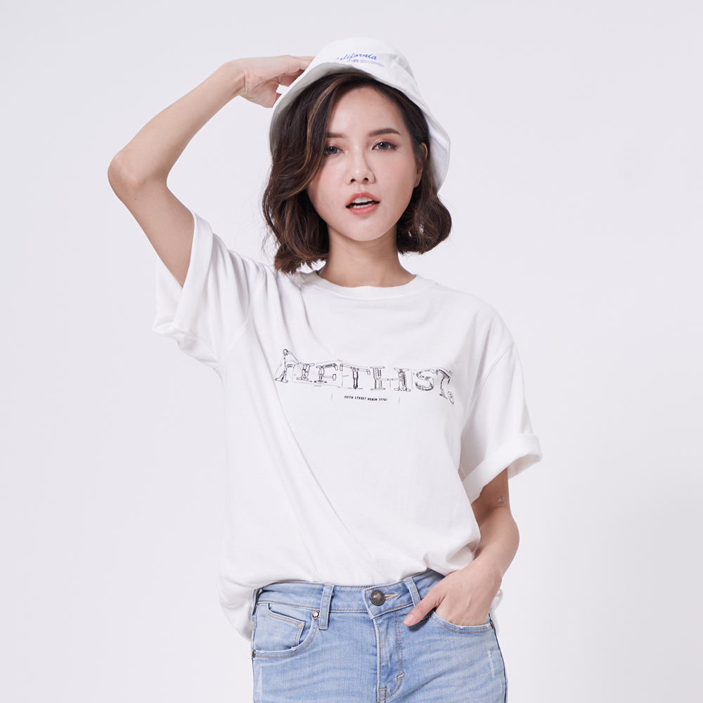 【5th STREET】中性款夜光汽水人印花短T恤-黃色 歷史價格詳細信息