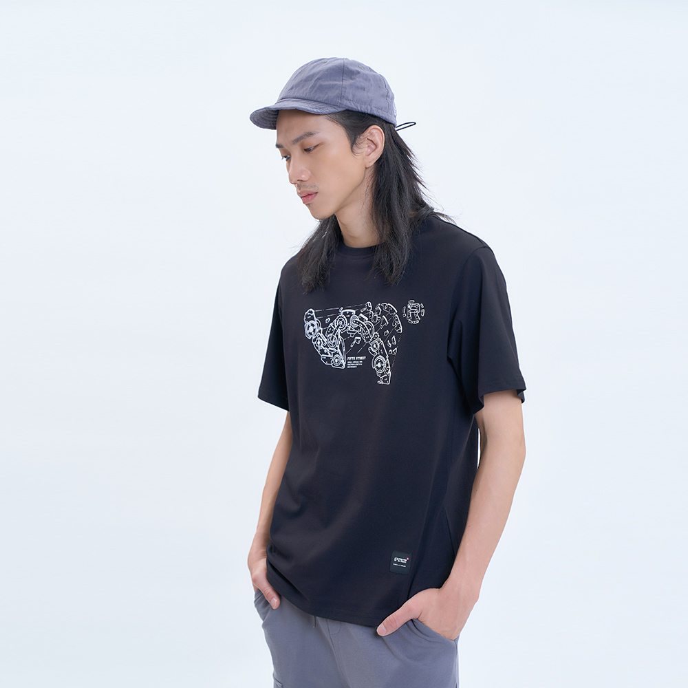 【5th STREET】中性款機械圖騰袋花T恤-寶藍色 歷史價格詳細信息