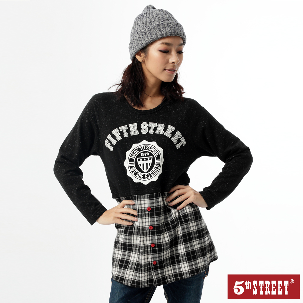【5th STREET】女拼接袖美式短袖T恤-麻灰色 歷史價格詳細信息