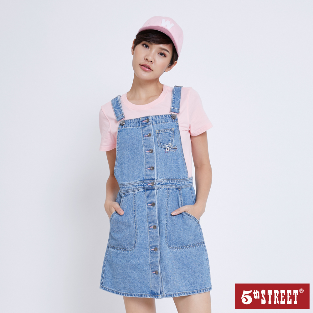 【5th STREET】女牛仔休閒連身短褲-漂淺藍 歷史價格詳細信息