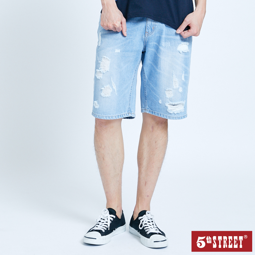【5th STREET】男牛仔刷破短褲-中古藍 歷史價格詳細信息