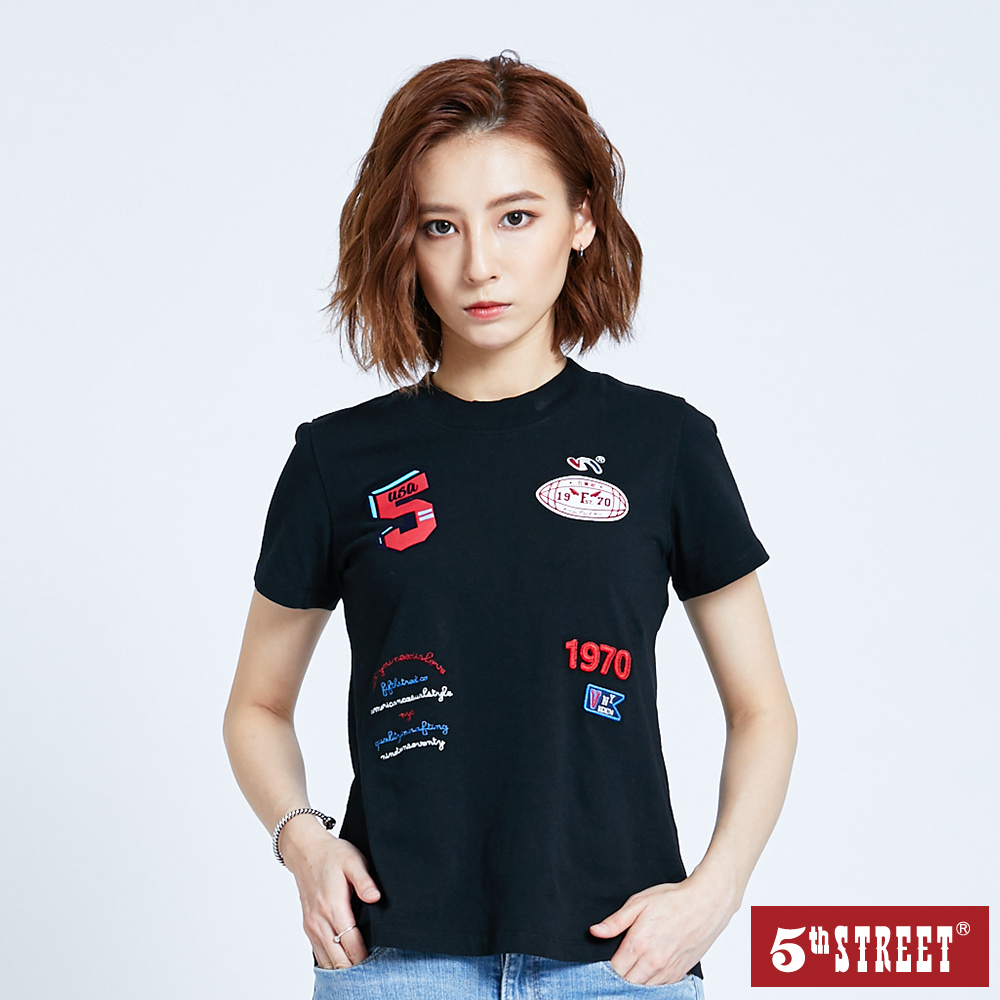 【5th STREET】女拼接袖美式短袖T恤-麻灰色 歷史價格詳細信息