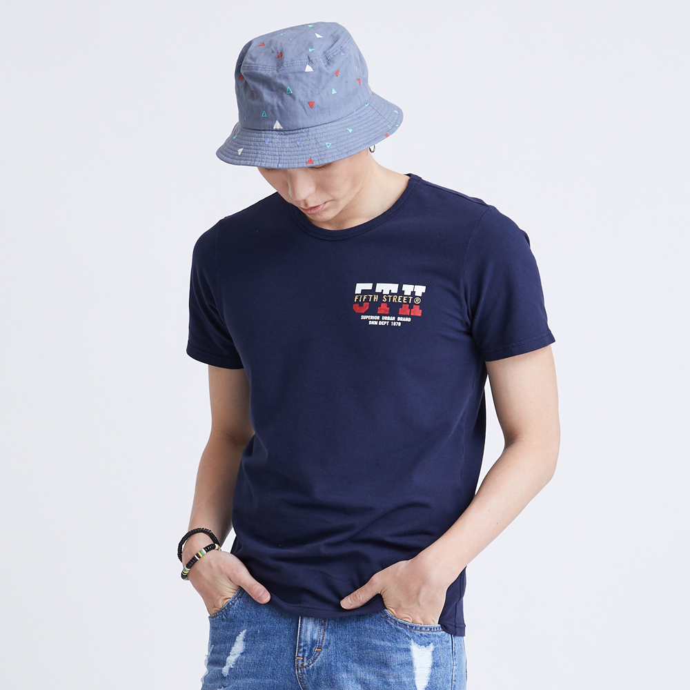 【5th STREET】男美式側貼條短袖T恤-丈青 歷史價格詳細信息