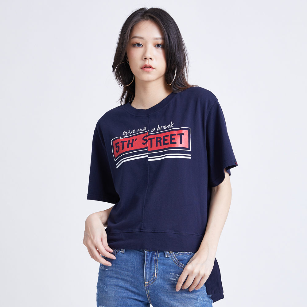 【5th STREET】女綁結星星印短袖T恤-黑灰色 歷史價格詳細信息