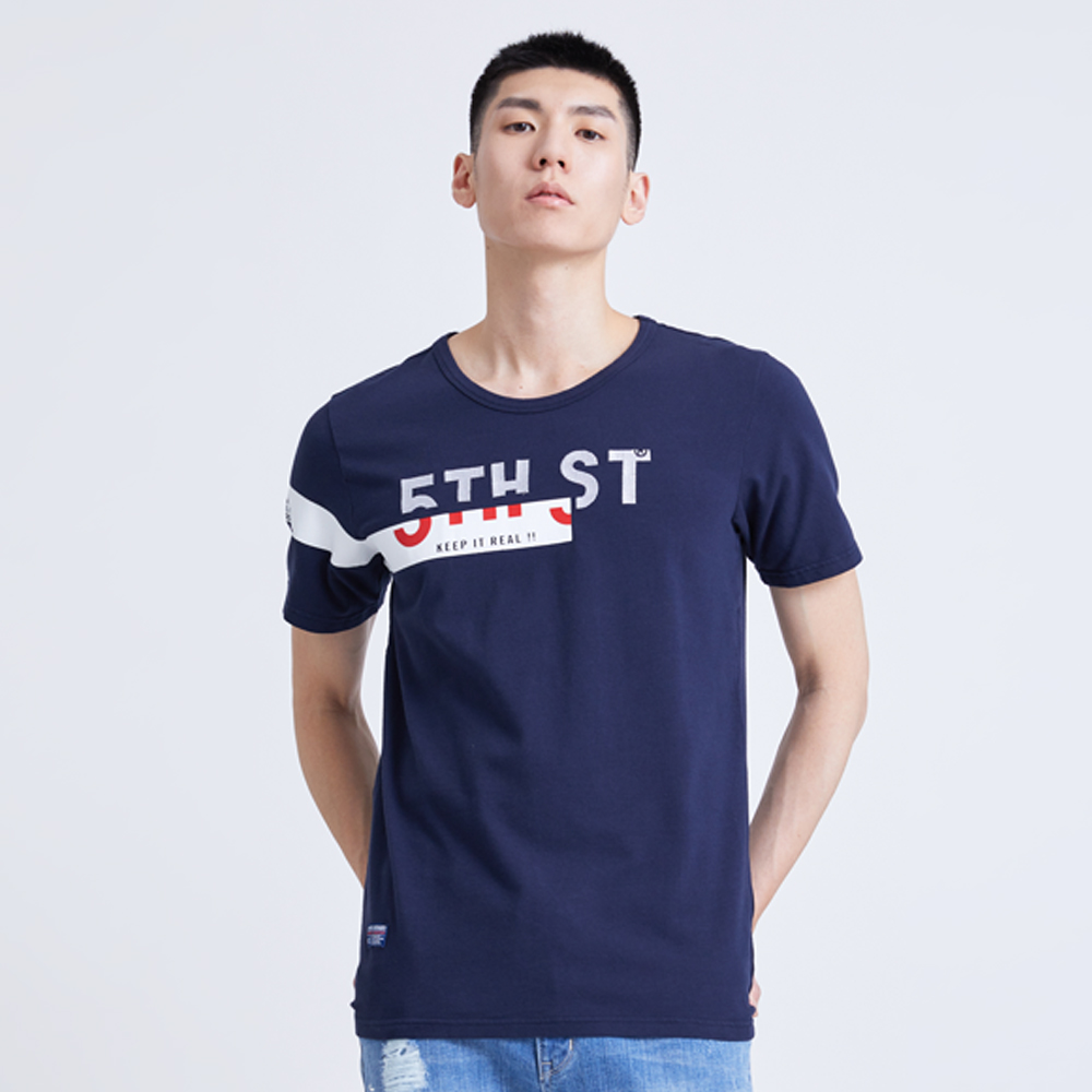 【5th STREET】男美式側貼條短袖T恤-丈青 歷史價格詳細信息