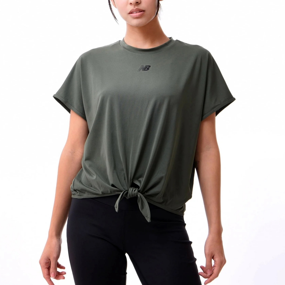 [New Balance]]吸濕排汗綁結短袖上衣_女性_墨綠色_AWT31173DON 歷史價格詳細信息