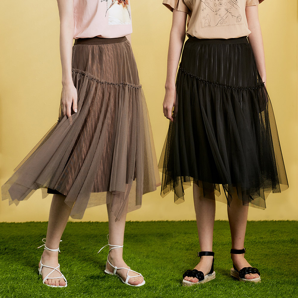 【OUWEY 歐薇】不規則斜切開衩直筒圍裹裙3212022213(黑) 歷史價格詳細信息