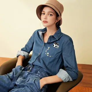 【OUWEY 歐薇】品牌老花造型可拆式帽棉質短版牛仔外套(藍色；S-L；3223168423) 歷史價格詳細信息