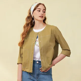【OUWEY 歐薇】帥氣口袋造型珠光短版夾克拉鍊外套(卡其色；S-M；3224394005) 歷史價格詳細信息