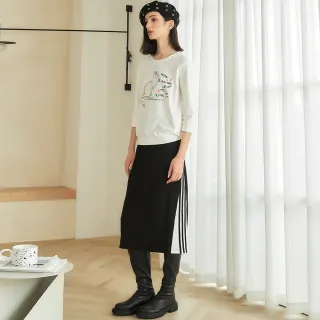 【OUWEY 歐薇】側邊顯瘦造型條紋鬆緊過膝窄裙(黑色；S-L；3223322208) 價格比較,價格查詢,歷史價格詳細信息