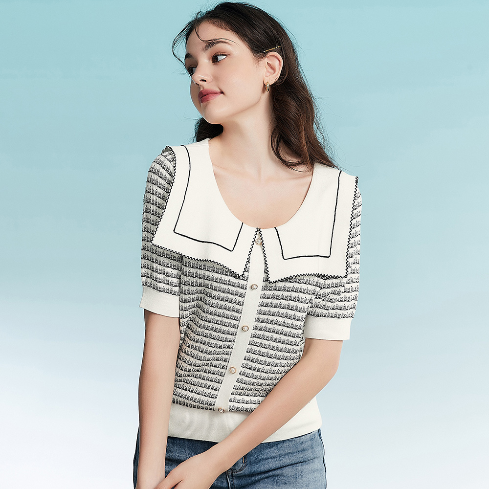 【OUWEY 歐薇】甜美圓領立體波浪織紋領結上衣(杏色；S-L；3223061611) 歷史價格詳細信息