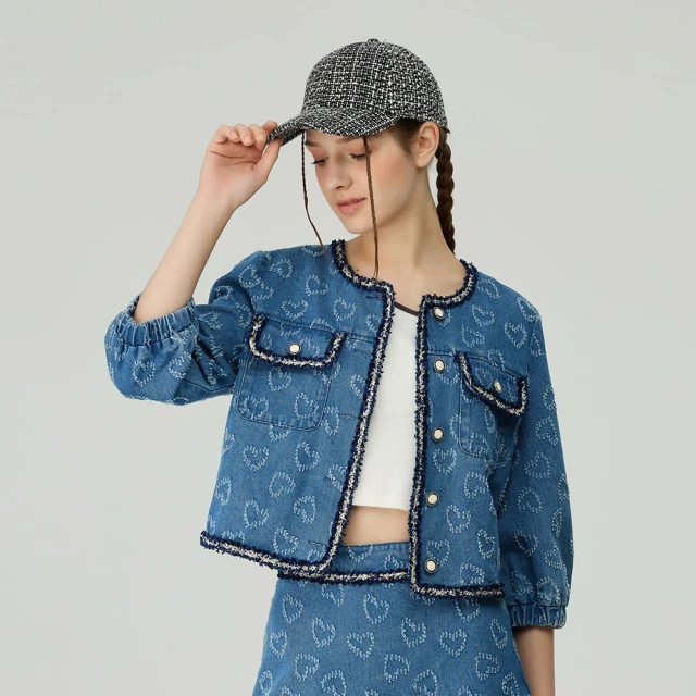 【OUWEY 歐薇】剪花愛心水洗小香風牛仔短裙(藍色；S-L；3243328249) 歷史價格詳細信息