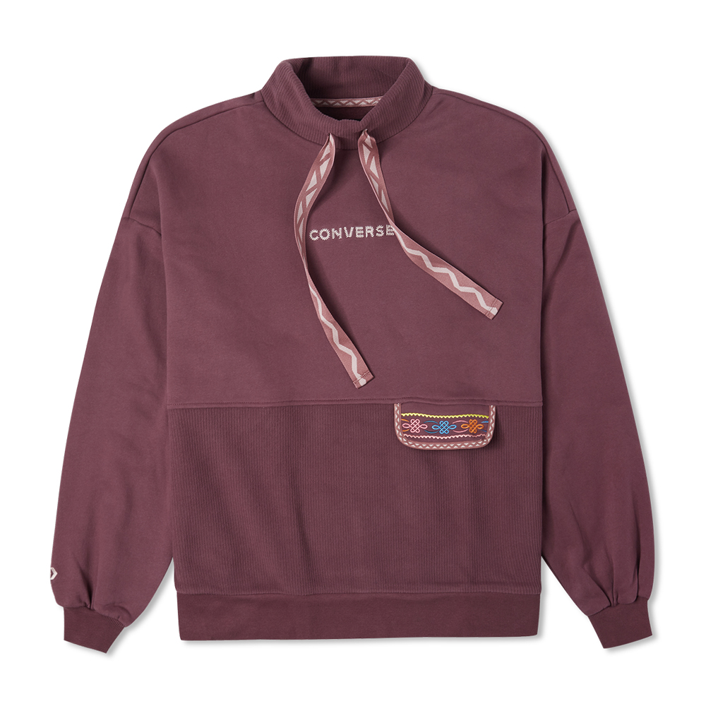 【CONVERSE】TAPESTY CREW 圓領套頭衫 長袖上衣 女 紫紅色-10025059-A02 歷史價格詳細信息