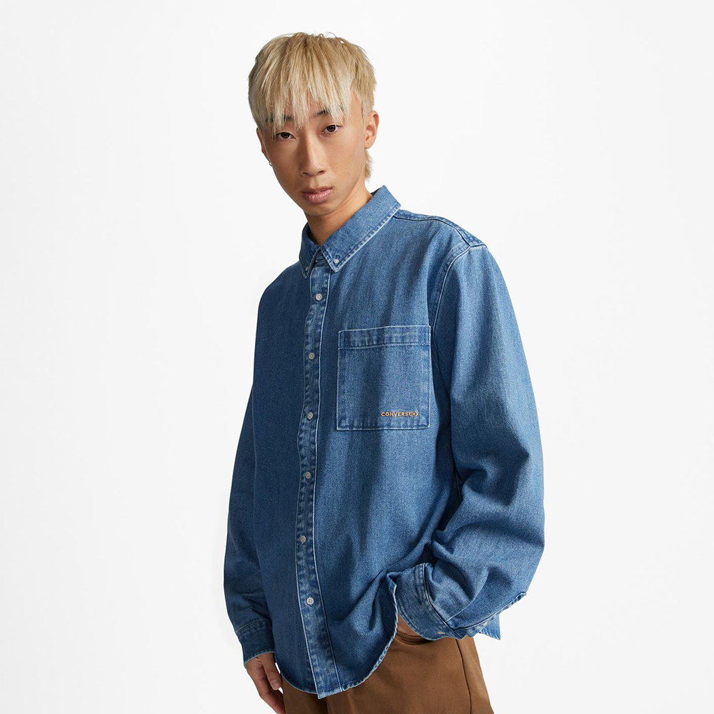 CONVERSE 長袖上衣 LS OXFORD DENIM SHIRT 男 10025071-A01 藍色 歷史價格詳細信息