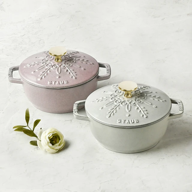 【法國Staub】日暮粉雪花雕花琺瑯鑄鐵鍋和食鍋24cm贈大小陶瓷烤盤2件組(德國雙人牌集團官方直營) 歷史價格詳細信息