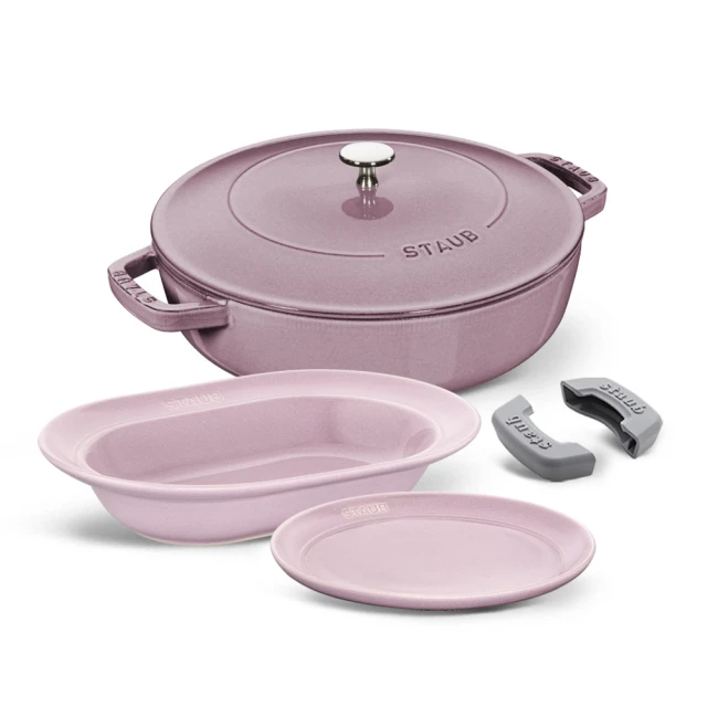 【法國Staub】日暮粉雪花雕花琺瑯鑄鐵鍋和食鍋24cm贈大小陶瓷烤盤2件組(德國雙人牌集團官方直營) 歷史價格詳細信息