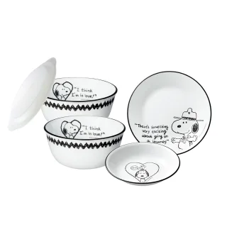 【CorelleBrands 康寧餐具】SNOOPY 黑白食尚4件式碗盤組(D02) 歷史價格詳細信息