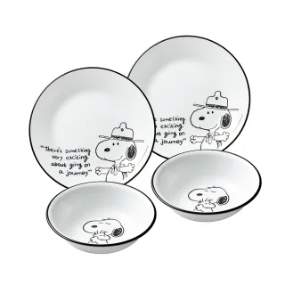 【CorelleBrands 康寧餐具】SNOOPY 黑白食尚4件式碗盤組(D02) 歷史價格詳細信息