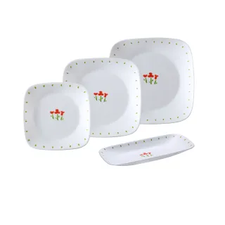 【CorelleBrands 康寧餐具】小紅花4件式方形餐盤組(D06) 歷史價格詳細信息