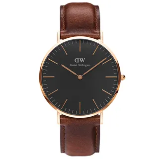 DW Daniel Wellington / DW00100127 / Classic Black Sheffield 真皮手錶 黑x玫瑰金框 40mm 歷史價格詳細信息