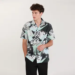 【JOHN HENRY】古巴領方塊圖案印花襯衫-黑色 歷史價格詳細信息