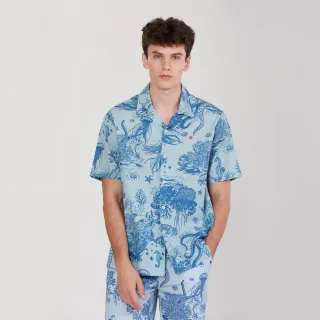 【JOHN HENRY】古巴領方塊圖案印花襯衫-黑色 歷史價格詳細信息