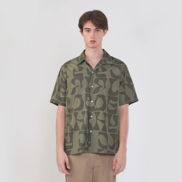 【JOHN HENRY】古巴領方塊圖案印花襯衫-黑色 歷史價格詳細信息