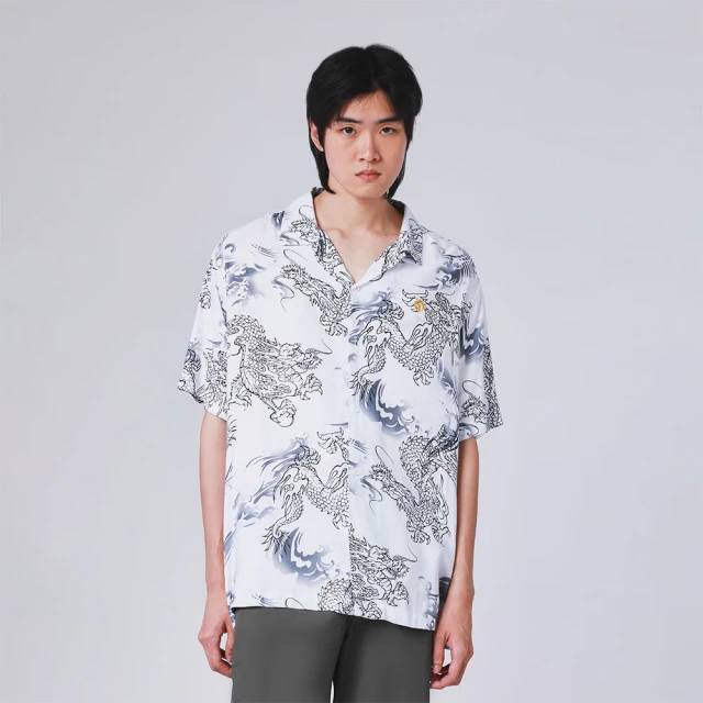 【JOHN HENRY】古巴領方塊圖案印花襯衫-黑色 歷史價格詳細信息