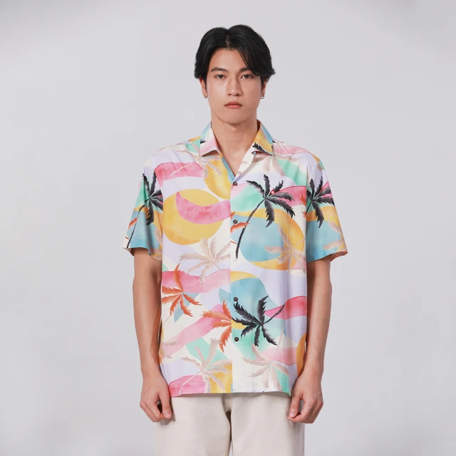 【JOHN HENRY】古巴領方塊圖案印花襯衫-黑色 歷史價格詳細信息