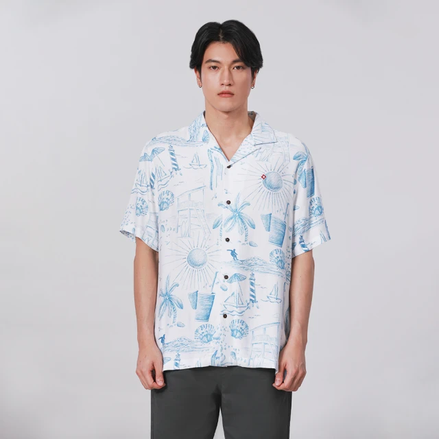 【JOHN HENRY】古巴領方塊圖案印花襯衫-黑色 歷史價格詳細信息