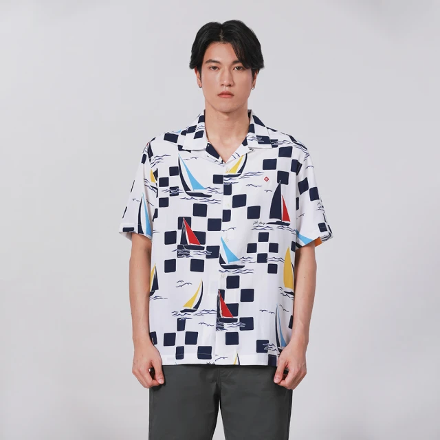 【JOHN HENRY】古巴領方塊圖案印花襯衫-黑色 歷史價格詳細信息