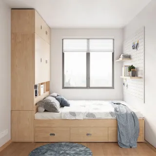 林氏木業塌塌米雙人收納床架 JJ1A (附衣櫃)-原木色 歷史價格詳細信息