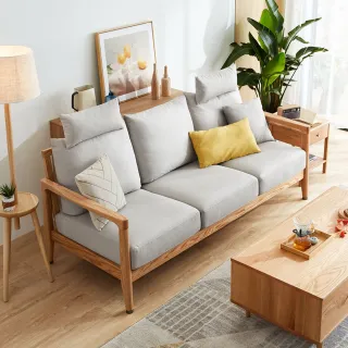 【hoi! 好好生活】林氏木業北歐實木簡約棉麻乳膠左L四人布沙發（附抱枕）1014-淺灰色/安運費用2300元 歷史價格詳細信息