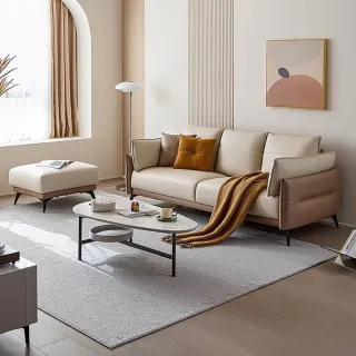 林氏木業溫柔拚色皮感科技布三人沙發+腳踏 BS103-海鹽藍 歷史價格詳細信息