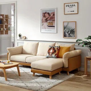 林氏木業北歐雙色四人布沙發 S023-米黃色 歷史價格詳細信息