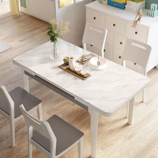 【hoi! 】林氏木業現代風大理石紋可伸縮1M餐桌LS058+餐椅-灰白色（一桌四椅）/安運費用1500元 歷史價格詳細信息