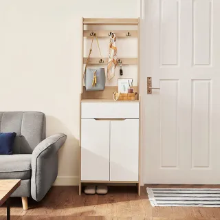 hoi! 林氏木業美式現代小戶型附掛勾雙門對開0.6M鞋櫃 JS2N-A 原木色+白色 歷史價格詳細信息