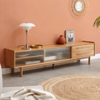 源氏木語橡木原木色玻璃滑門1.5M四格電視櫃 Y162N01 歷史價格詳細信息