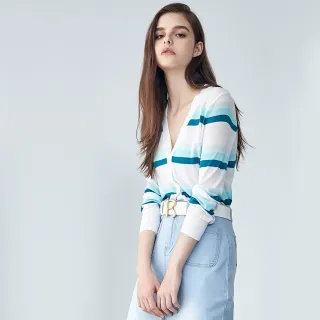 IROO 藍色白棕條紋圓領長袖毛衣,尺寸36,肩寬48.5cm胸寬42.5cm,原價1880,全新未穿標籤未剪降價大出清 歷史價格詳細信息