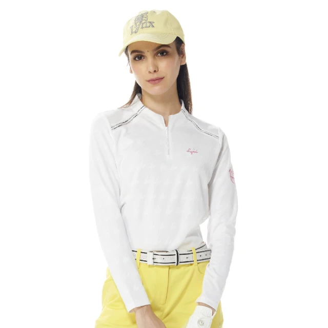 【Lynx Golf】女款吸濕排汗羅紋領滿版獎盃圖樣印花短袖POLO衫-淺藍色 歷史價格詳細信息